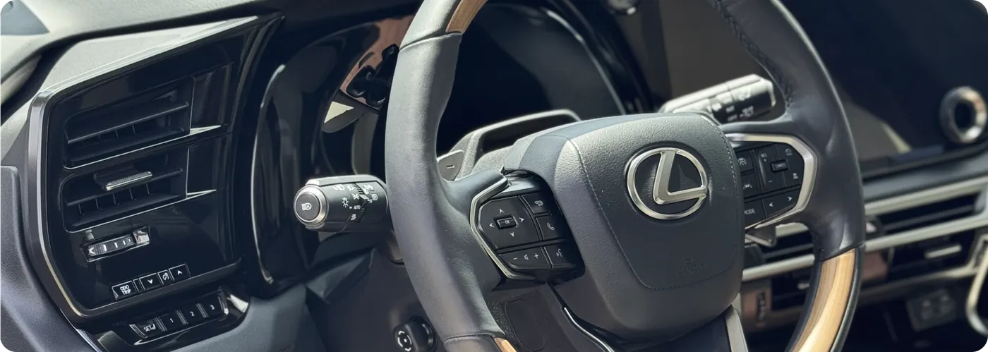 Detailed vehicle interior and steering wheel